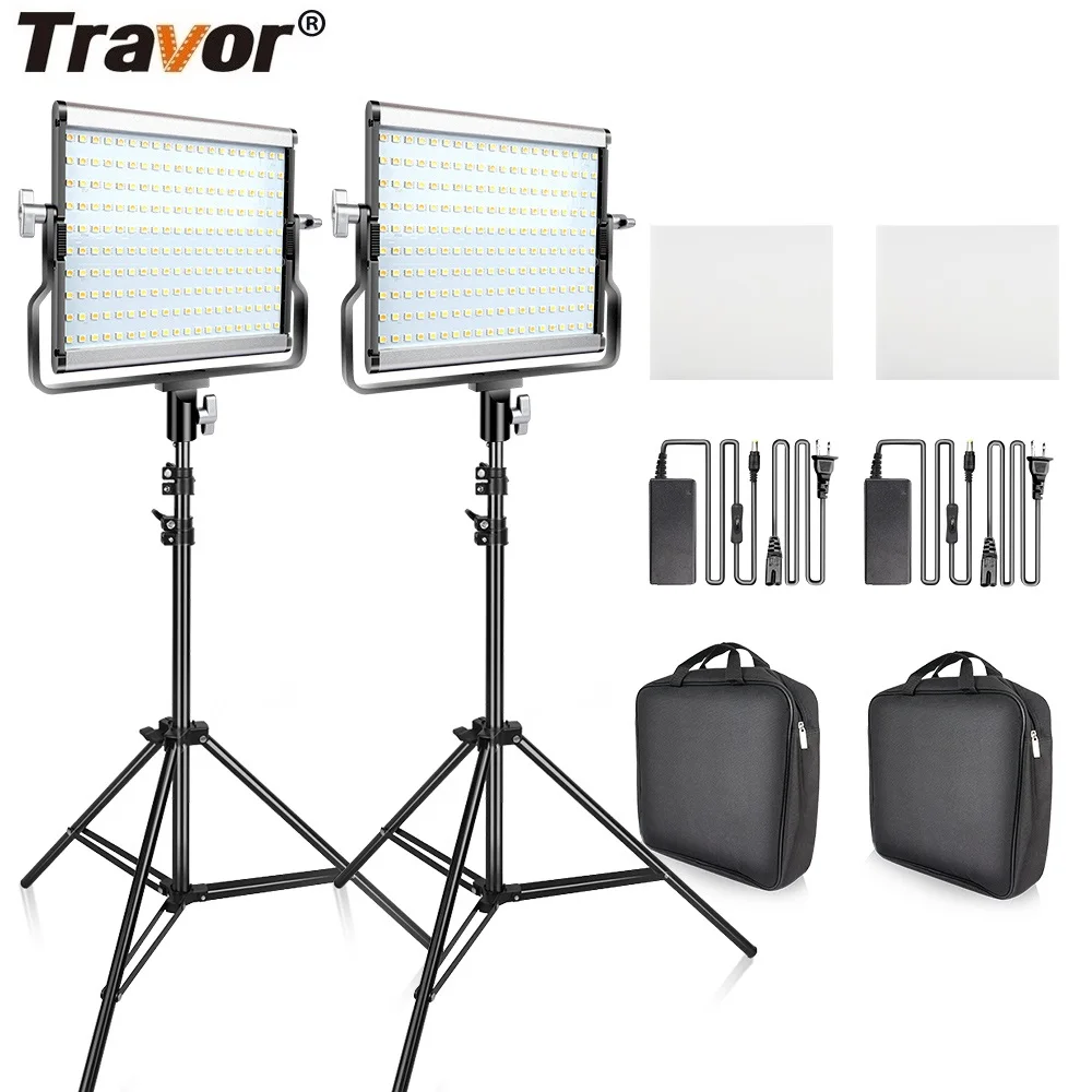Travor-バイカラーledスタジオライトキット,3200-5600k,cri96,2個,写真およびビデオ用の可変輝度ライト,撮影,uブラケット付き