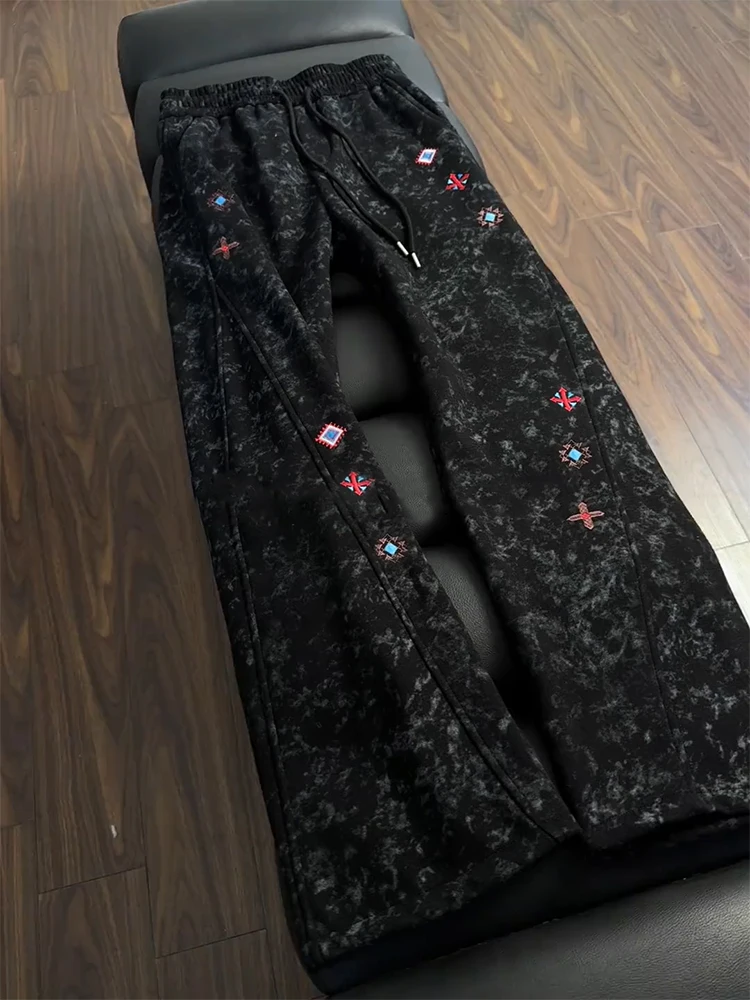 

Мужские спортивные брюки Bla с вышивкой, прямые, на подкладке, свободного кроя, в американском стиле, с легким расклешением, повседневные...