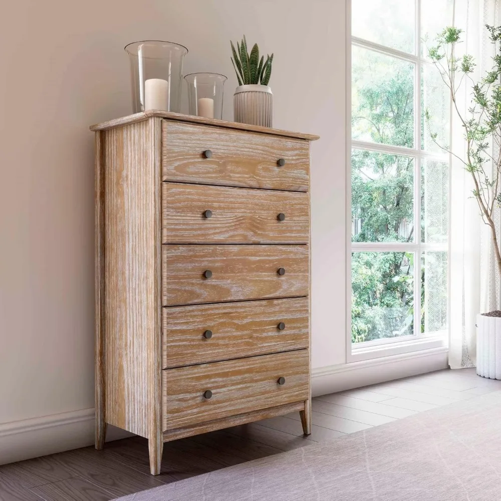 5-drawer solid wood chest in brushed driftwood finish