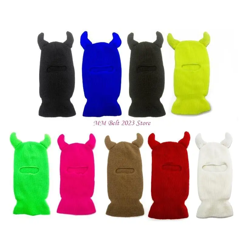 49ME متماسكة بالاكلافا الشيطان القرن بالاكلافا هالوين بالاكلافا محبوك قبعة الرقبة أكثر دفئا