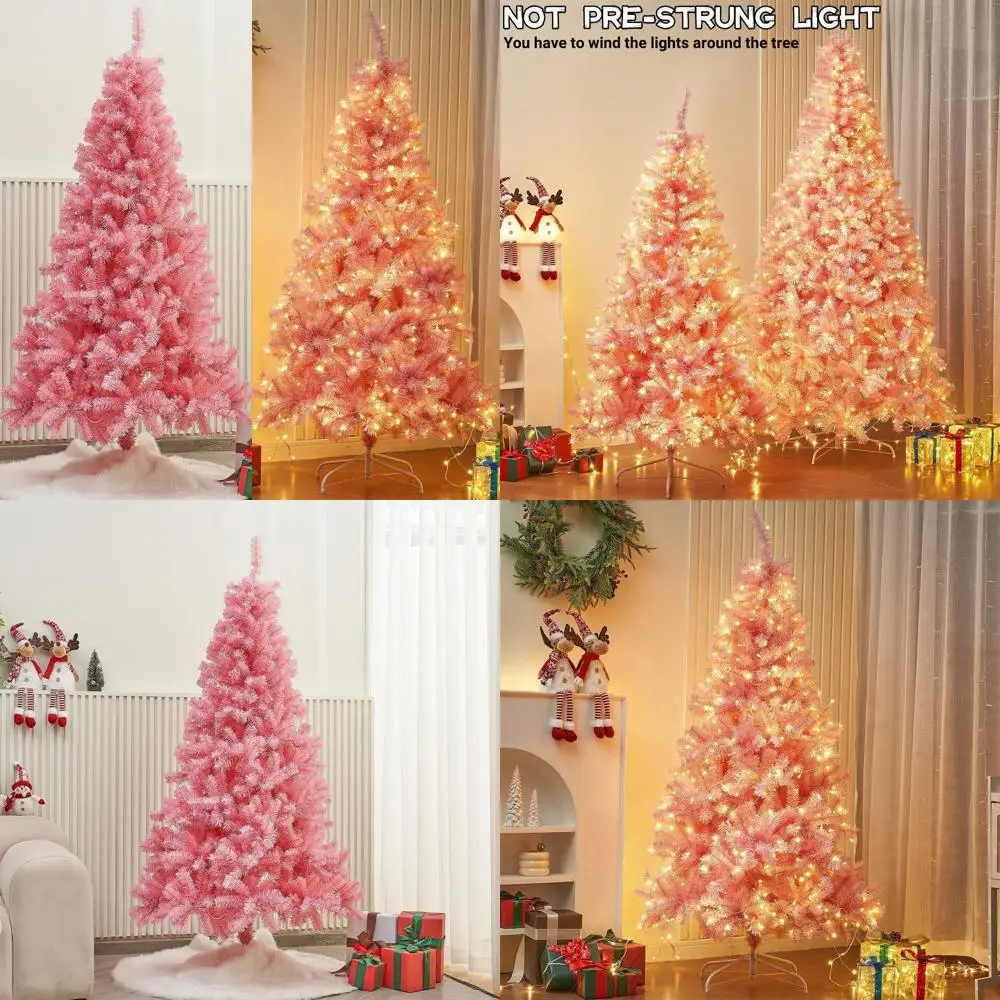 

8 режимов, 300 светодиодов, теплые белые огни, 6 футов, искусственная елка из ели с 850 насадками и металлическими ножками, розовая