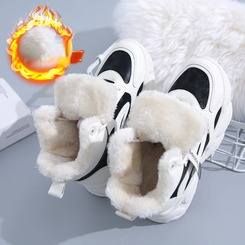 Winter New Women\'s High Top Sneakers Plush Warm Cotton Shoes Designer Comfy Anti-slip Snow Boots Casual Fashion Platform Boots