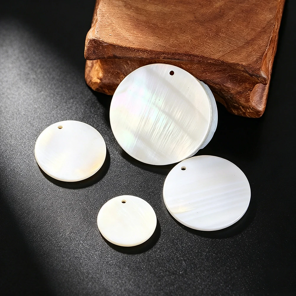 White Mother of Pearl Round Pendant Blank Flat Shell Disc Single Hole For DIY Jewelry Making Earring Necklace Bracelet Craft