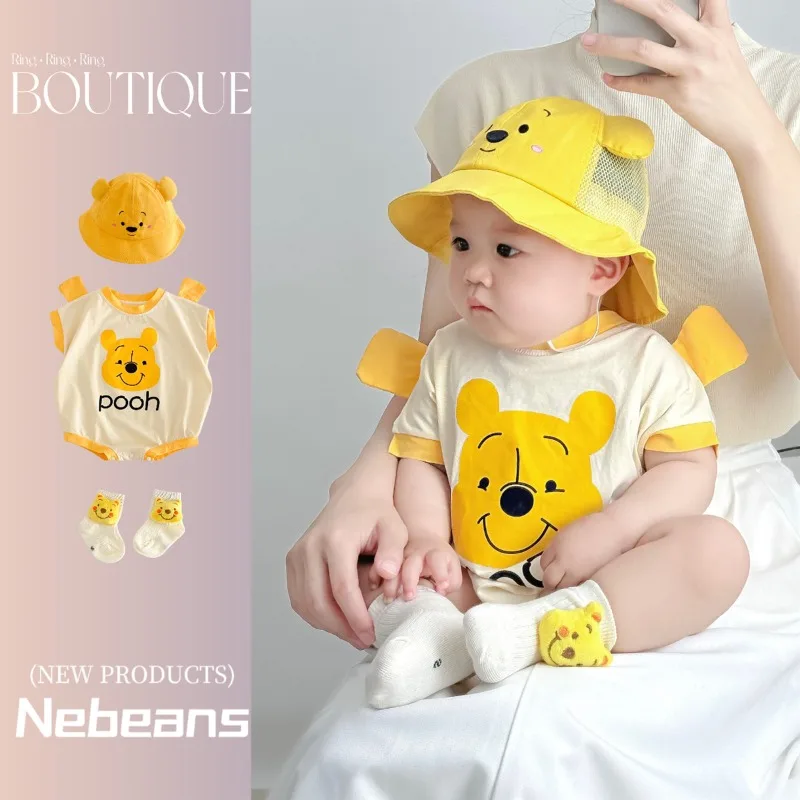 Cartoon Disney Pooh Rompers Cartoon Triangle Summer Soft Cotton Photo Suit Baby Clothing Bodysuits Newborn Clothes K2461-2