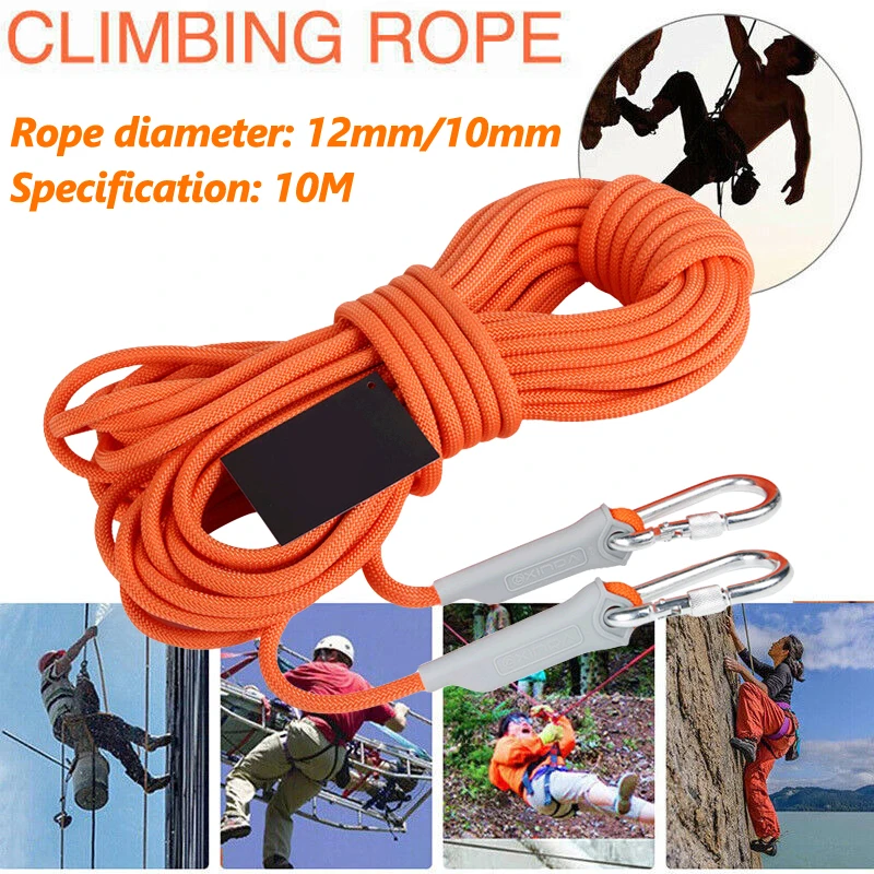 10M Heavy Duty Outdoor Rock Climbing Rope Field Rescue Life-saving Rope Safety Rope Tensile Strength 1200/1800kg