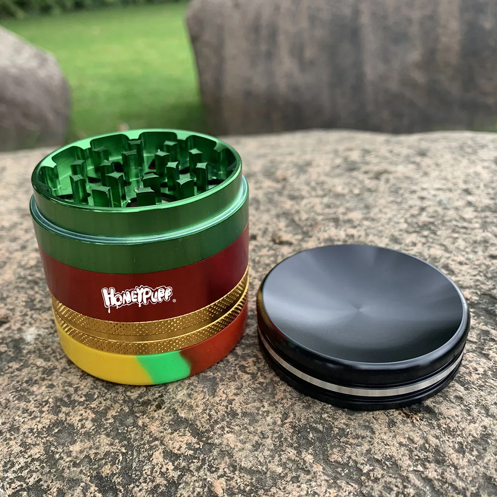 63MM Stash Grinder Silicone Storage Jar 5 Layers Metal Rasta Aluminum Herb Grinder Herbal Crusher Smoking Accessories