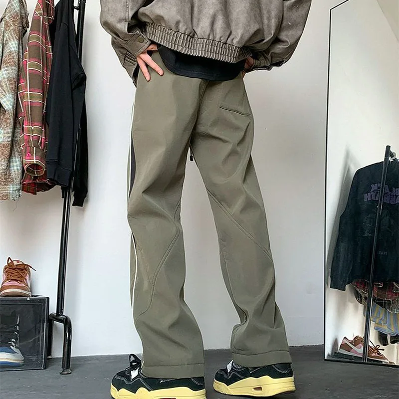 Celana panjang kasual wanita, bawahan Joger kasual tahan air 2024, musim semi musim gugur celana lurus longgar warna Solid tahan angin untuk lelaki