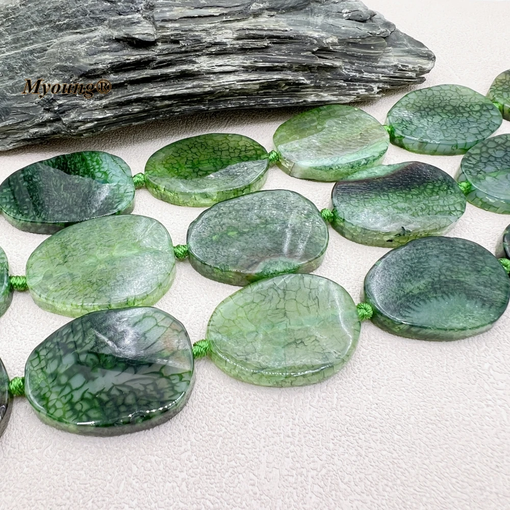 9PCS Large Egg Shape Natural Green Dragon Veins Agates Stone Slice Pendant Beads For DIY Jewelry Making MY230738