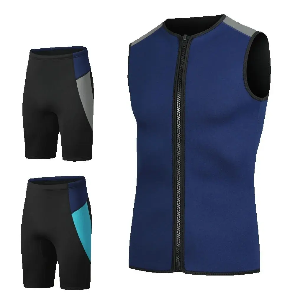 3mm Neoprene Skin Diving Vest & Shorts Sleeveless Wetsuit Men Sailing Tank Top Surfing Drifting Snorkeling Swimsuit