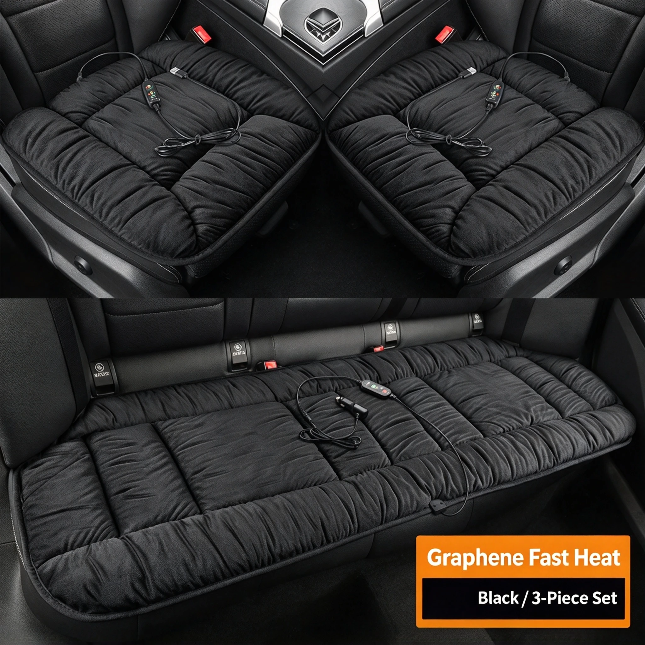 3-Piece Set of Car Seat Heating Pads, Fast Heating, Warm and Plush, Suitable for Most Car Seats, a Must-Have for Autumn and Winter, Warm and Comfortable, Say Goodbye to the Cold