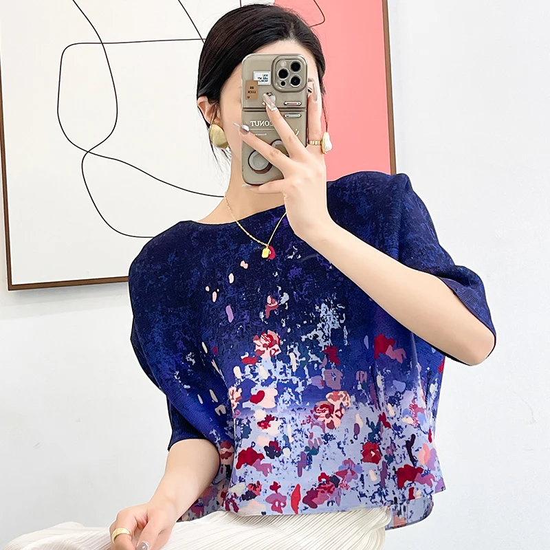 Vintage Printed Pullover Loose Top Tees For Women O Neck Mid Sleeve Flowers T Shirts Female Fashion New 2023 Summer