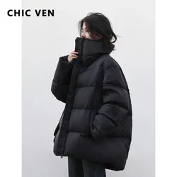 CHIC VEN-abrigos de plumón de manga larga para mujer, chaqueta de pan ligera y suave, abrigo cálido con solapa, prendas de vestir exteriores para invierno, 2023