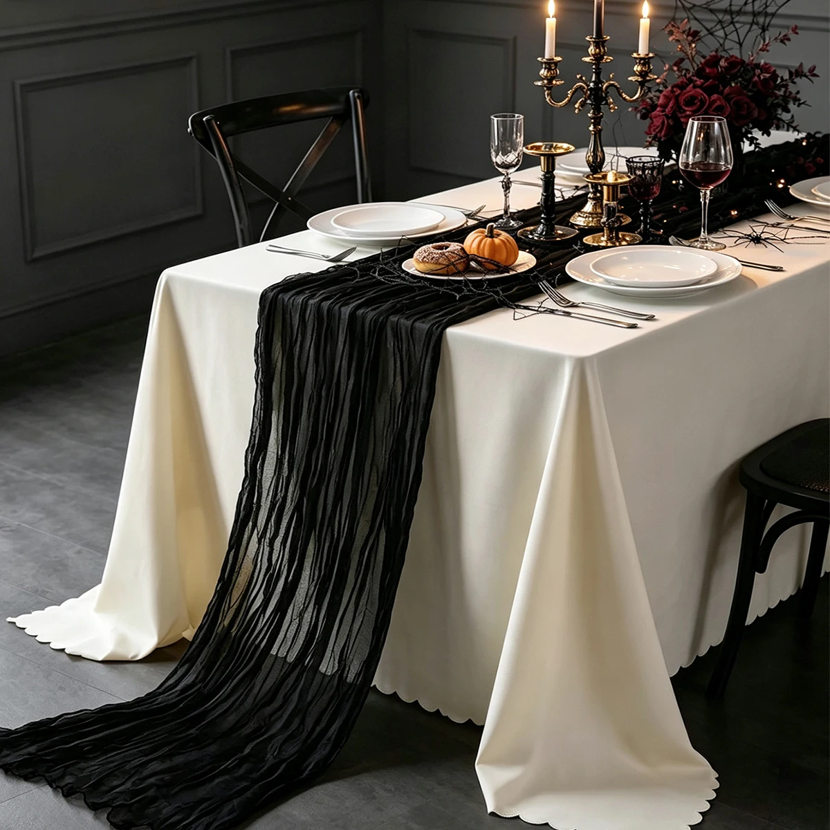 1PC Christmas Halloween Multicolor Pleated Table Runner Long Towel Can Be Reused, Wedding Banquet Party Home Table Decoration