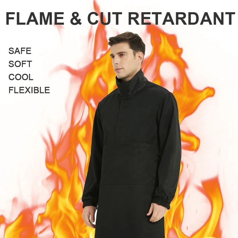 New Safe Welding Long Sleeve Apron Permanent Flame Retardant Metal Fragments Spark Cut Resistant Breathable High Collar Clothes