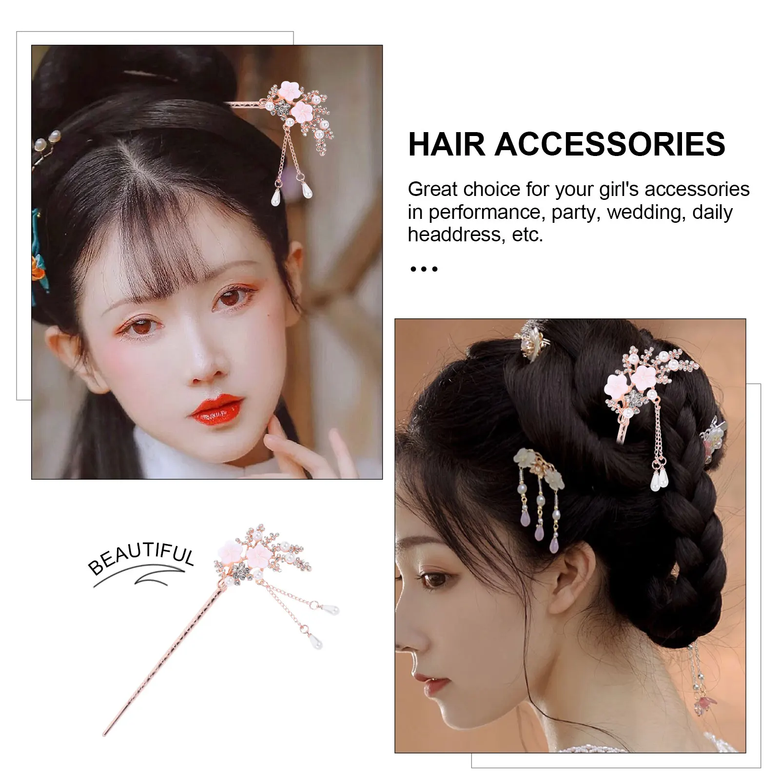 

2pcs Alloy Pearl Hair Pin Vintage Flower Headdress Ethnic Style Wedding Chignon Stick Retro Accessories For Women
