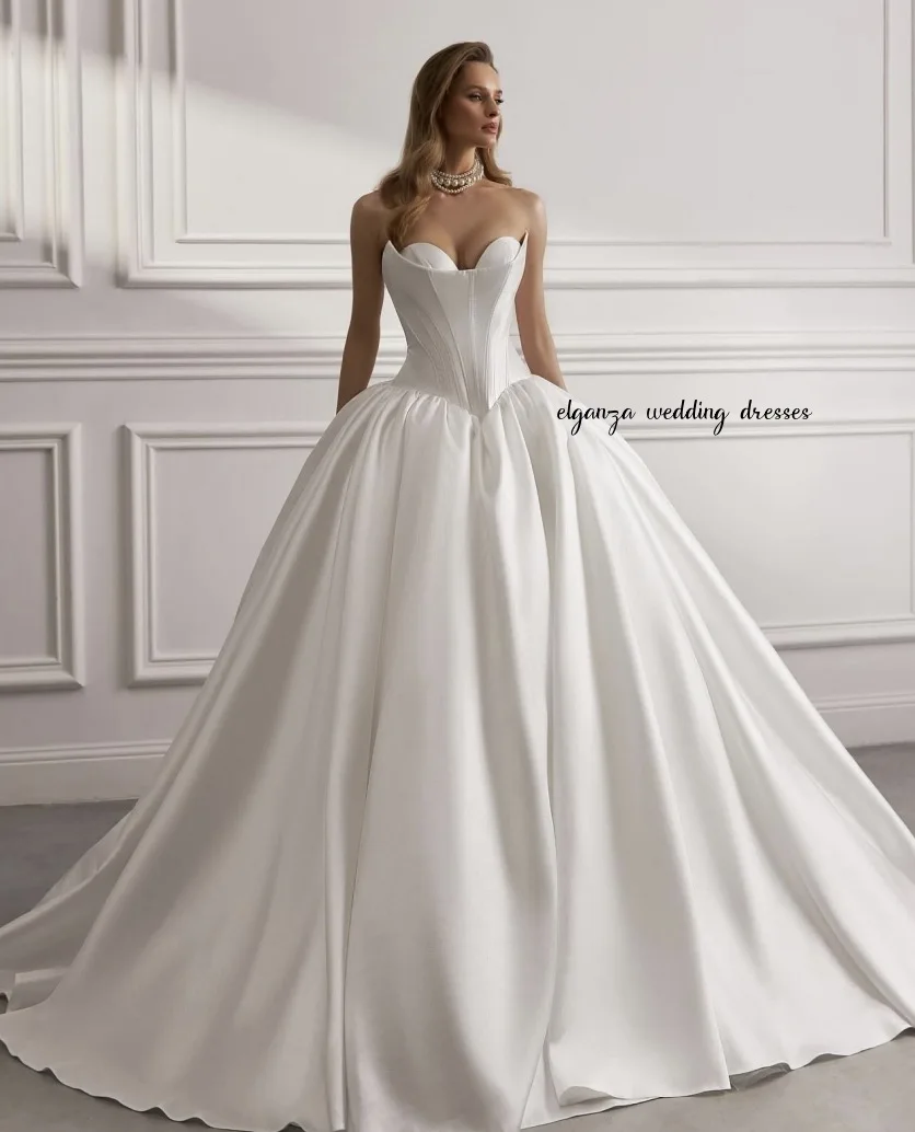 Abito da ballo da sposa sexy senza maniche in raso bianco di lusso personalizzato Vestido de novia