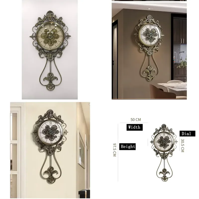 Retro Gear Wall Clock Quartz Digital Display Metal Material Armens Industrial Style Hanging Living Room Sturdy Decor