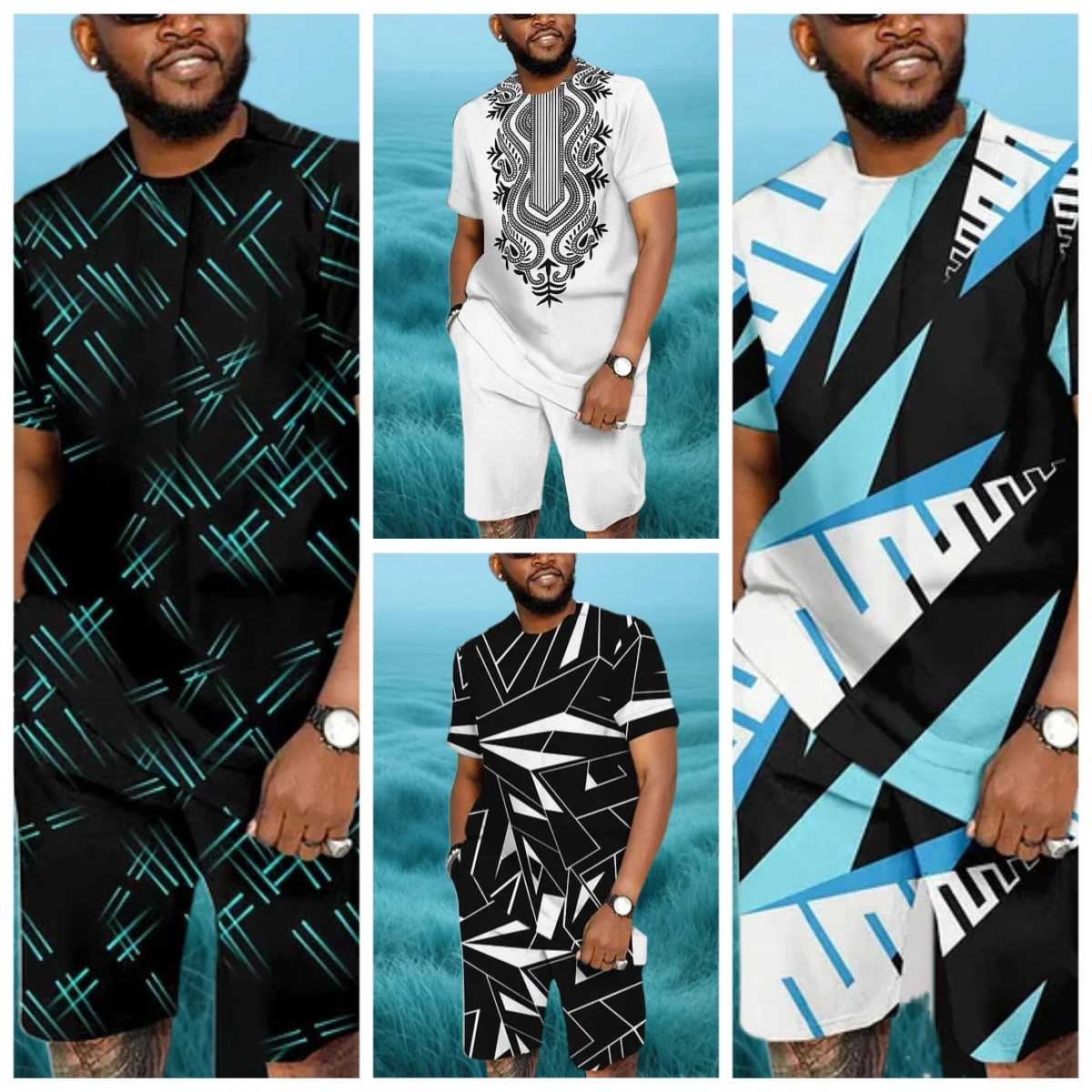 

2025 Latest Hot T-shirt Set 3D Vacation Style Trendy Various Elements Fashionable Street Men's Set Summer Top Shorts Breathable