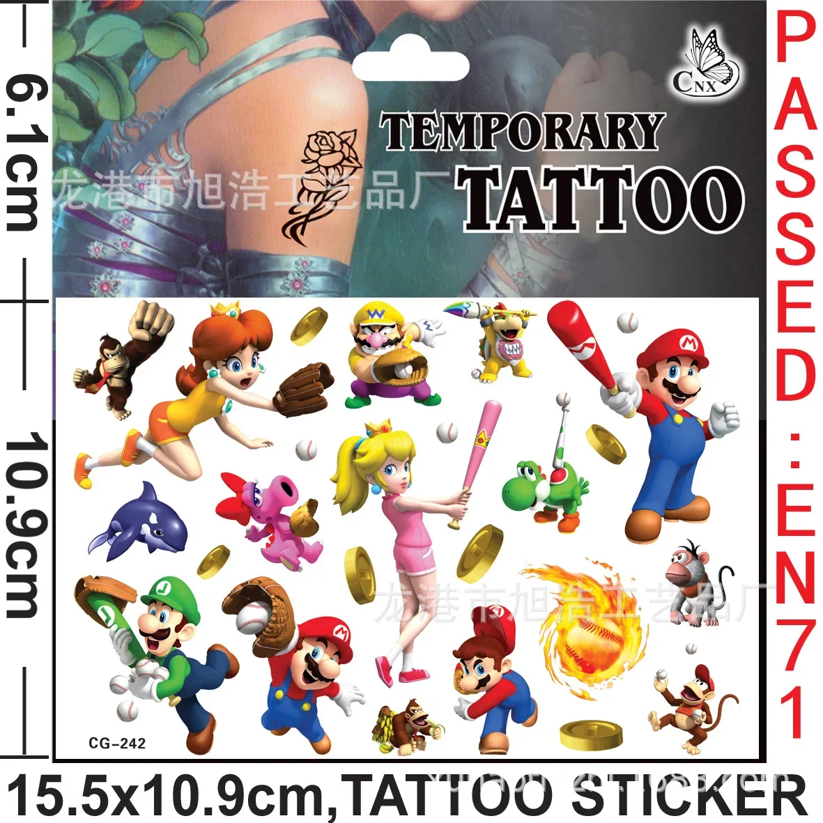 Autocollants de tatouage de la série Super Mary, autocollants de dessins animés animés, jouets pour enfants, cadeaux de fête, 8styles originaux,