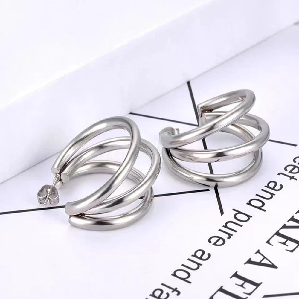 BenS Multi layer Stainless Steel Stud Earrings for women gold plated C shape small hoop earrings Fashion Jewelry wholesale E103