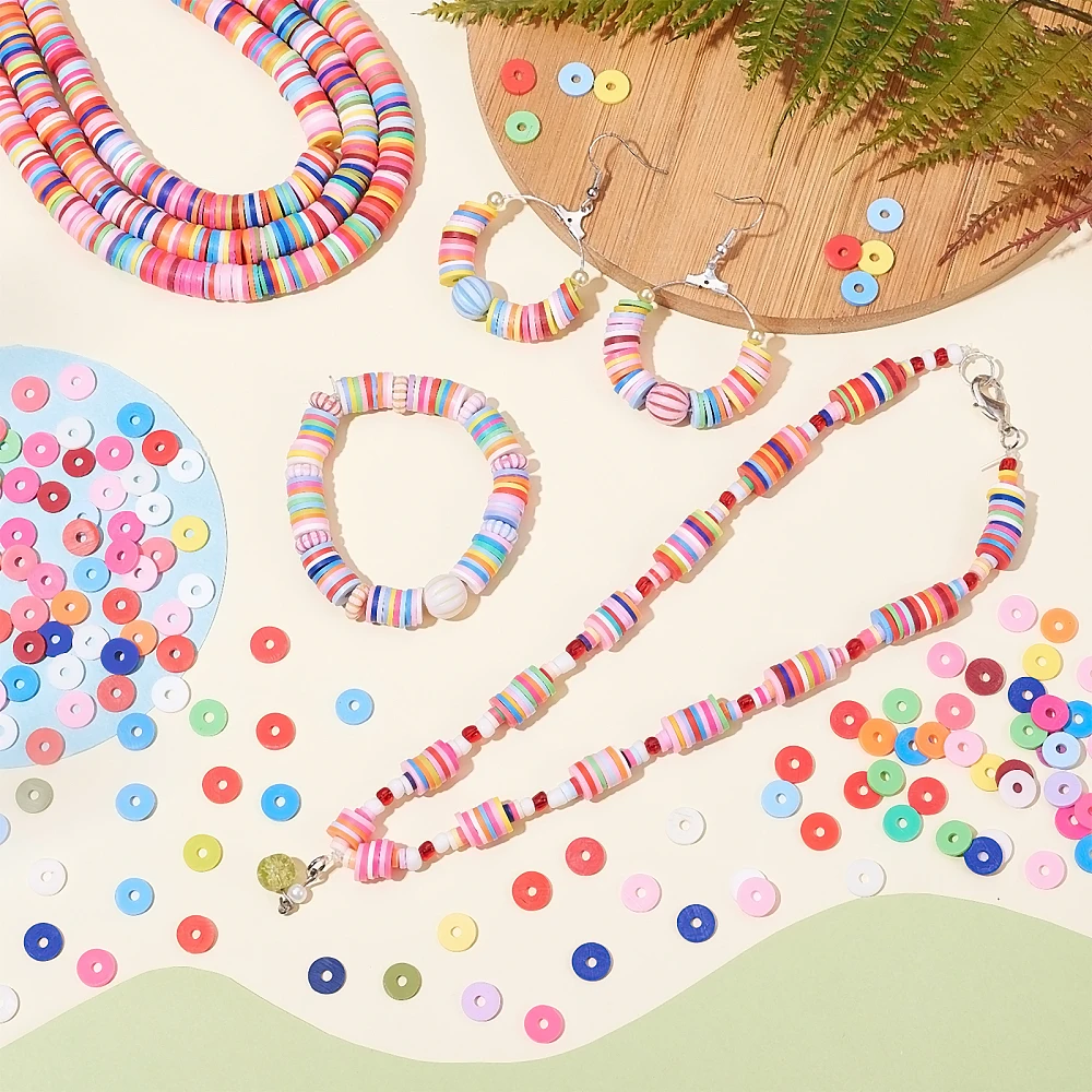 Heishi Clay Beads 3800 Pcs 8mm Vinyl Disc Beads Flat Round Handmade Polymer Clay Beads for Hawaiian Earring Choker Anklet