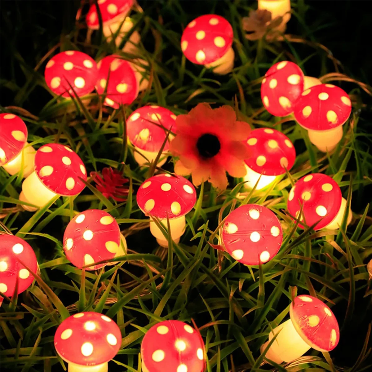 1PC Led Mushroom String Light Battery Operated Red Mushroom Fairy Lamp For Indoor Home Kitchen Christmas Decoration
