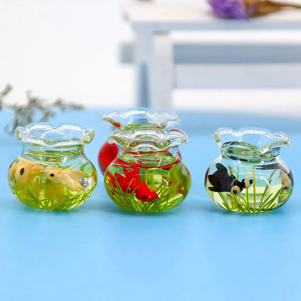 1/6 1/12 Dollhouse Miniature Glass Fish Tank Bowl Aquarium Dollhouse Decals Doll House Ornament Toy Home Decoration 4 Styles