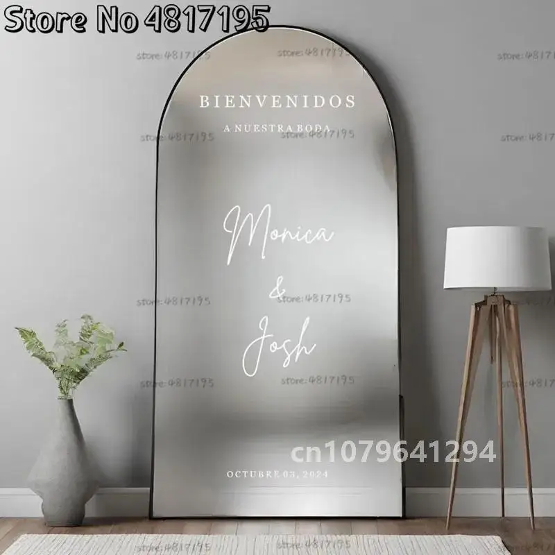 Spanish Wedding Stickers Bienvenidos A Nuestra Boda Mirror Vinyl Decal Custom Name Sticker For Wedding Personalized Welcome Sign