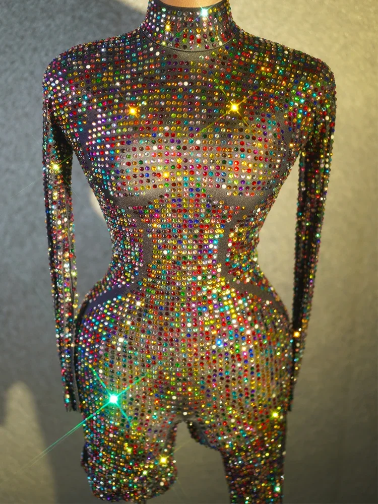

Luxurious Rhinestones Jumpsuit for Women Sexy Stretch Performance Dance Costume Nightclub Singer Show Stage Performance Costume