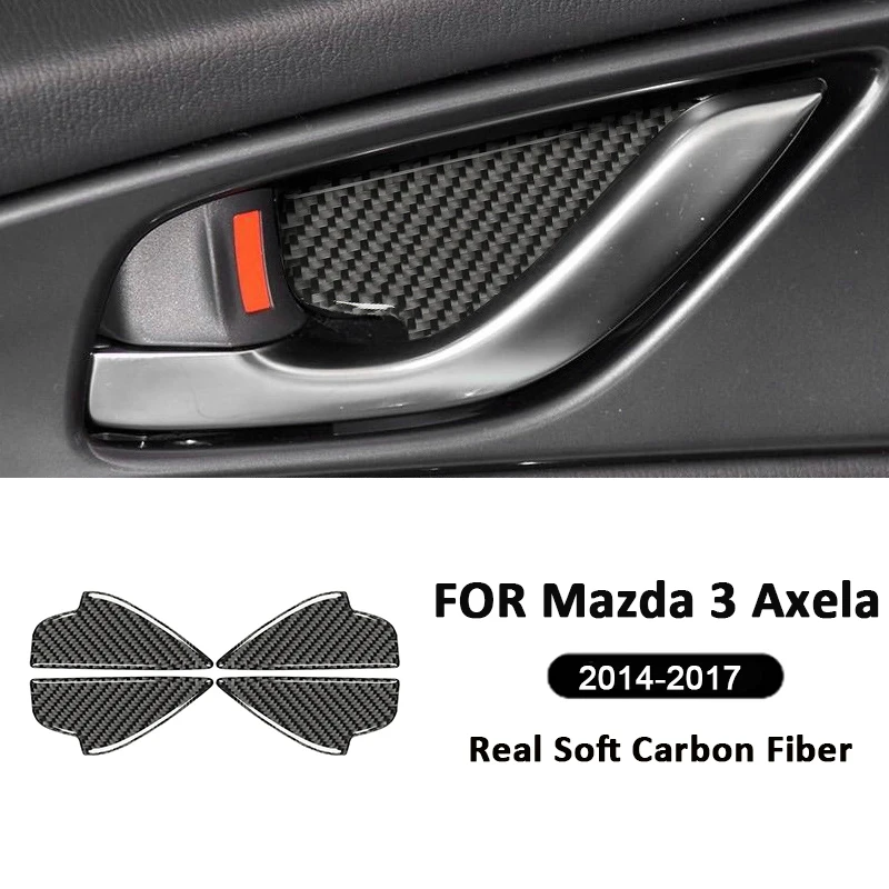 

Carbon Fiber 4PCS Car Inner Door Pull Handle Panel Ring Bowl Panel Decoration Sticker For Mazda 3 Axela 2014-2017 Accessories