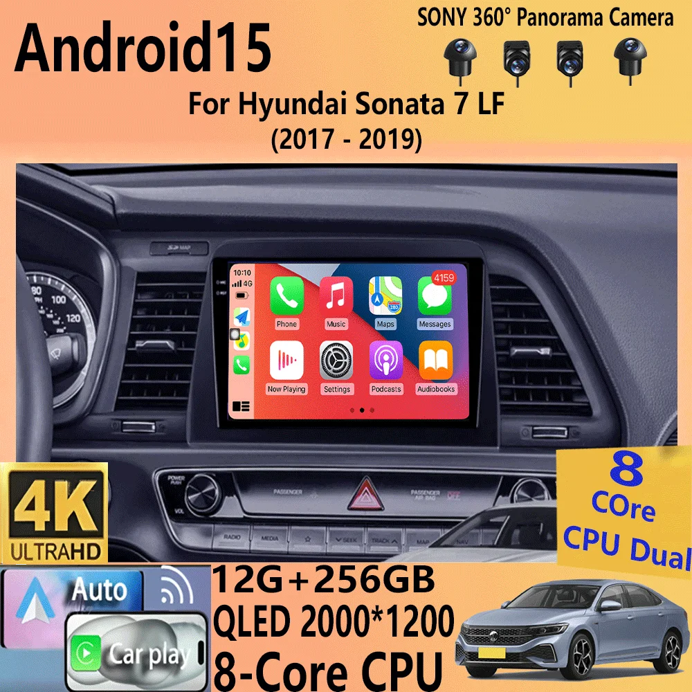 Car Radio Android 15 Carplay Auto For Hyundai Sonata 7 LF 2017 2018 2019 GPS Multimedia Player Stereo 360 Camera 4G+WiFi BT DSP