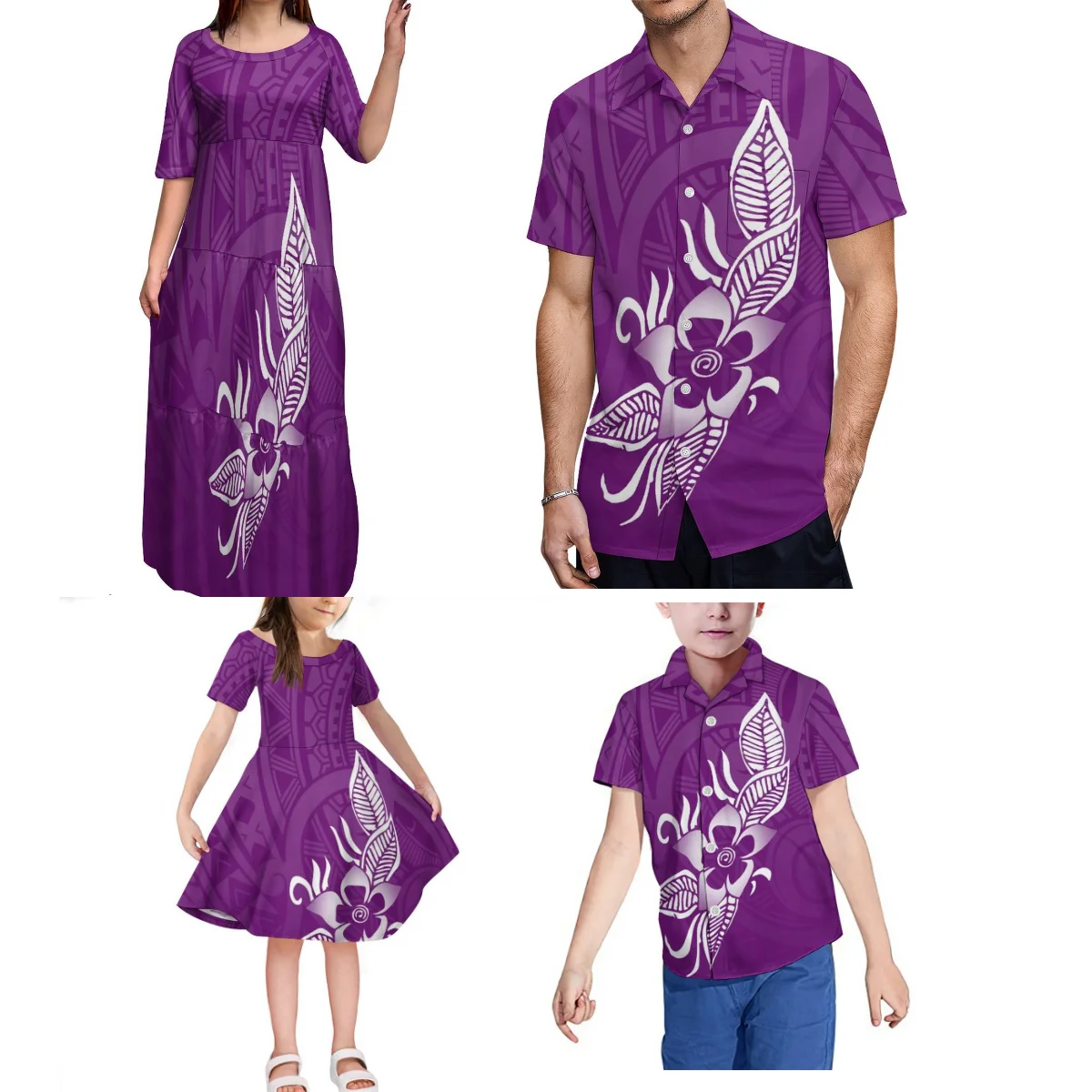 Personalizado samoa clube casa roupas de festa para mulheres vestido longo plissado para meninas vestido para combinar camisa masculina polinésia para meninos topo