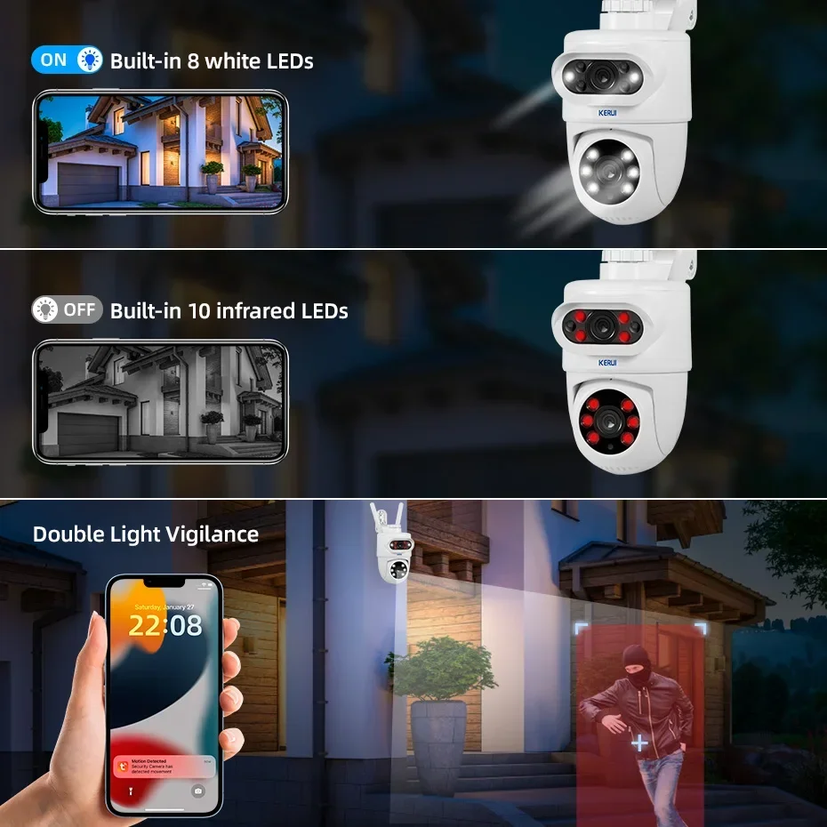 KERUI Outdoor 10MP 5K HD Dual Lens WiFi IP Camera PTZ Wireless Home Security CCTV Video Surveillance Work with Tuya Smart