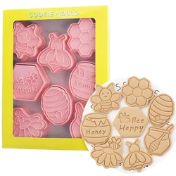 8pcs/set Cartoon Bee Cookie Cutters 3D Bee Honey Biscuit Mold Cookie Stamps Baking Mold DIY Kitchen Baking Tools