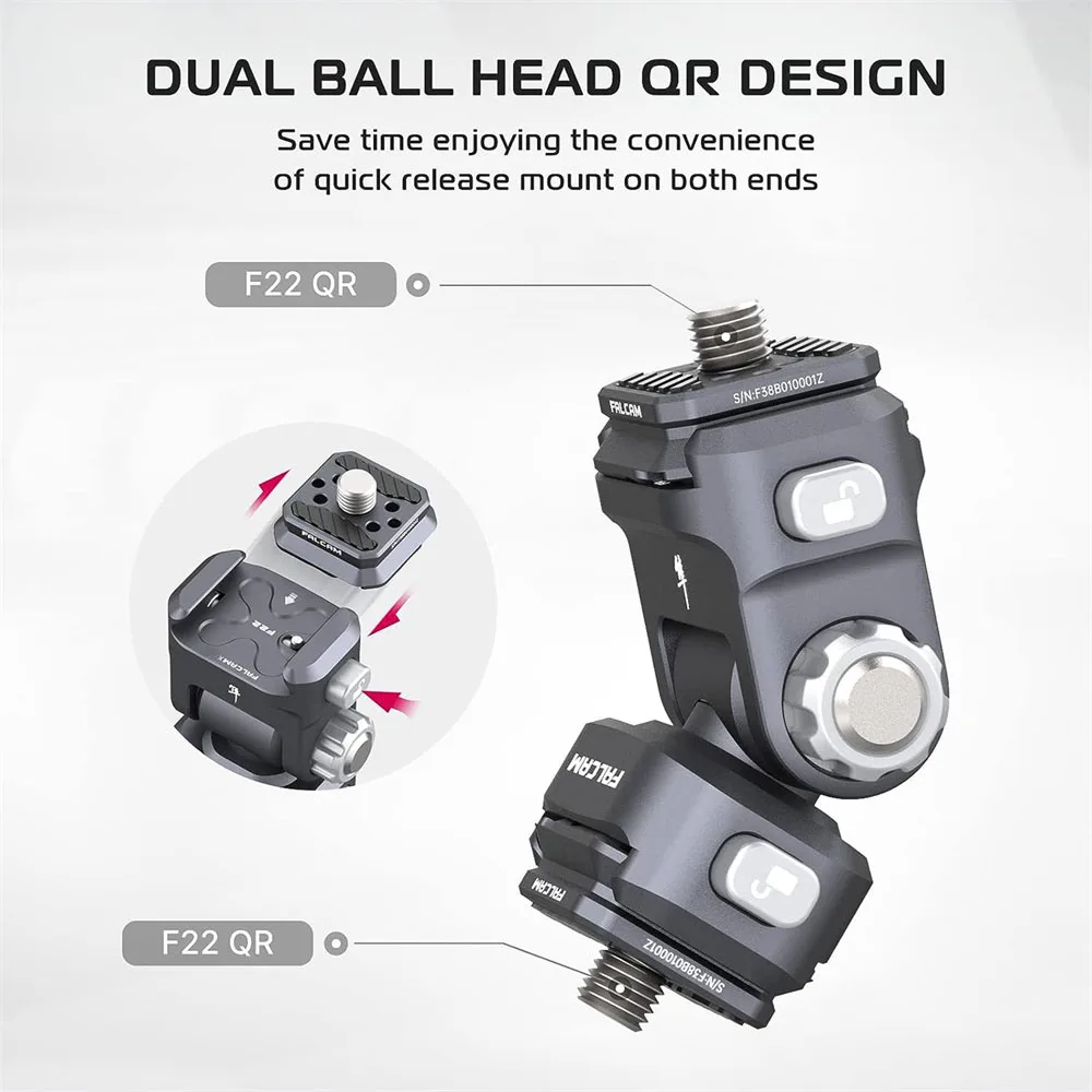 FALCAM-Cabeça de tripé ajustável para DSLR Camera, Monitor Mount, Ballhead, Quick Release, Quick Switch System, F22