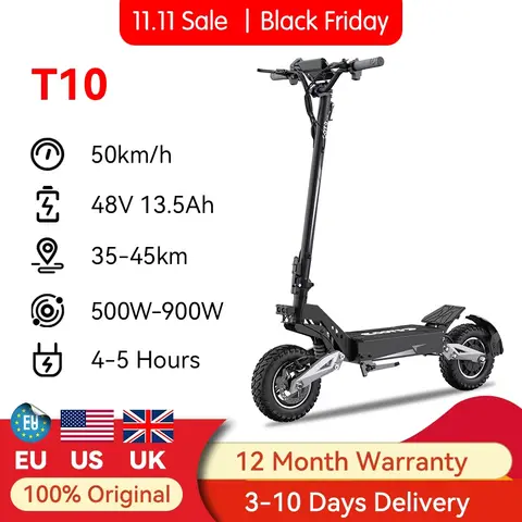 OOTD T10 Electric Scooter 900W Peak Power 48V 13Ah 31mph Adult Electric Scooter 21-28 miles 11 Inch Tires Collapsible E-Scooter