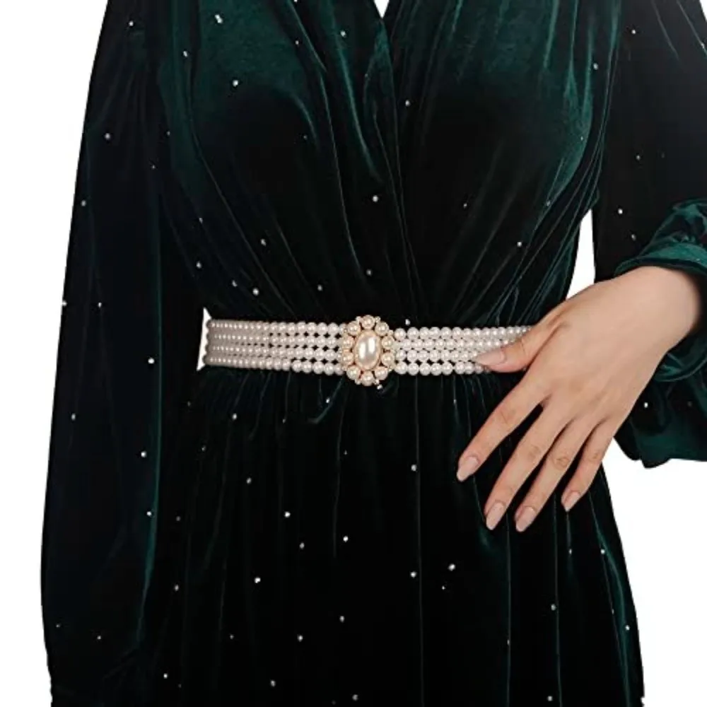 أزياء اللؤلؤ الأبيض أحزمة اللؤلؤ كريستال حجر الراين أنيقة الخصر سلسلة الزفاف وشاح أزياء المرأة