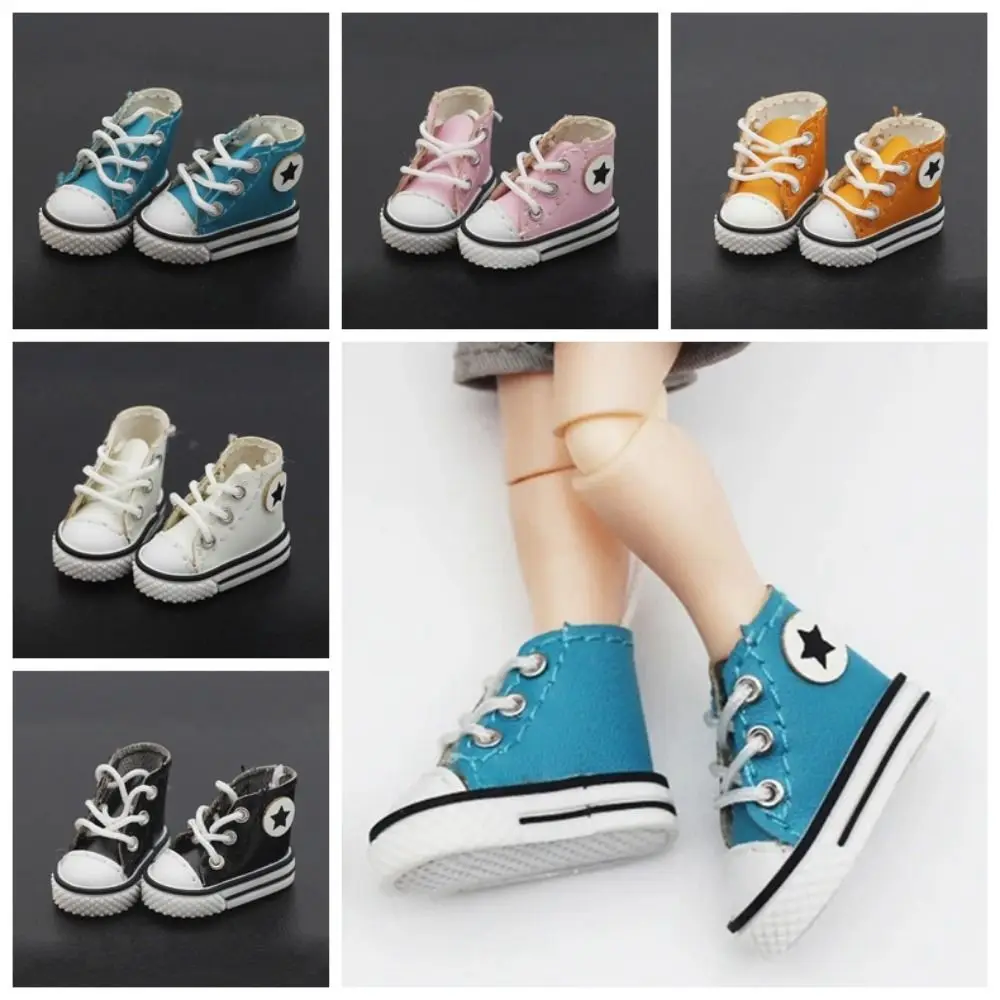 1 Pair Leather Leather Doll Shoes Star Shoelace Doll Canvas Shoes Casual High Heel Dolls Shoes High-top Canvas Obitsu 11