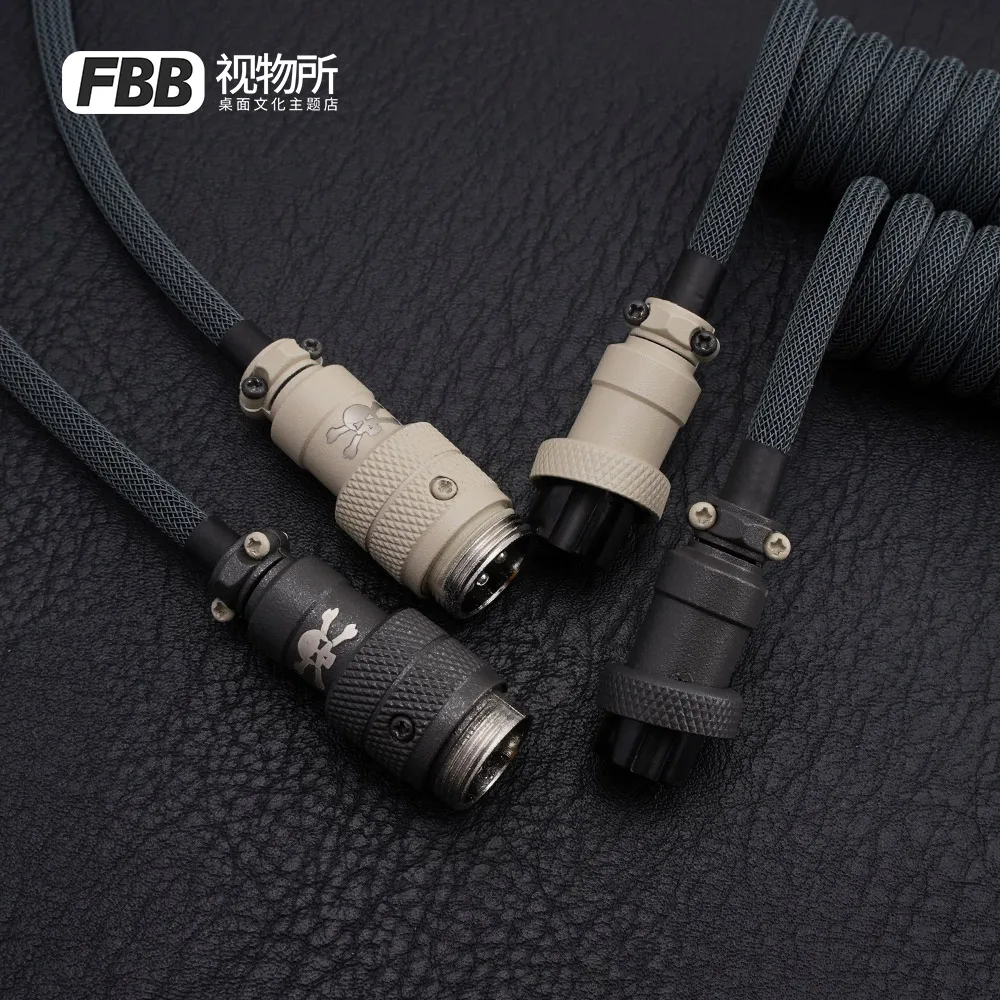 FBB GMK Boneyard Custom coiled Aviator usb cable for Mechanical Keyboard With GX16 USB to Type C Paracord and PET Double Sleeved