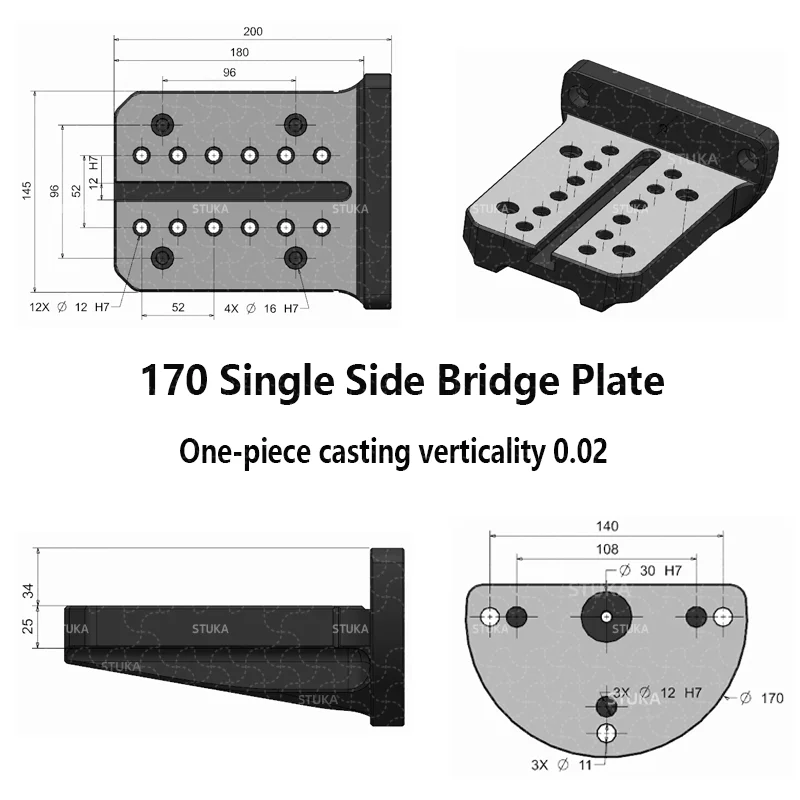 Stuka 4 Axis Integrated Casting Unilateral Bridge Plate 170-200 Can Be Paired With Five Axis Zero Point Self Centering Pliers