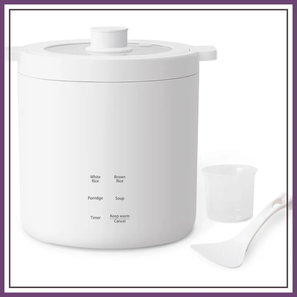 

Mini Rice Cooker 2 Cup Uncooked, Small Electric Cooker with 4 Functions, 24H Preset, Keep Warm, Anti-Scald Handle