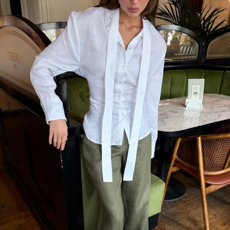 

Tsiisd Fashion Lace-Up T-Shirt Top For Women Office Lady Commute Elegant Casual Patchwork Streetwear Blouse Female Tee 2026 New