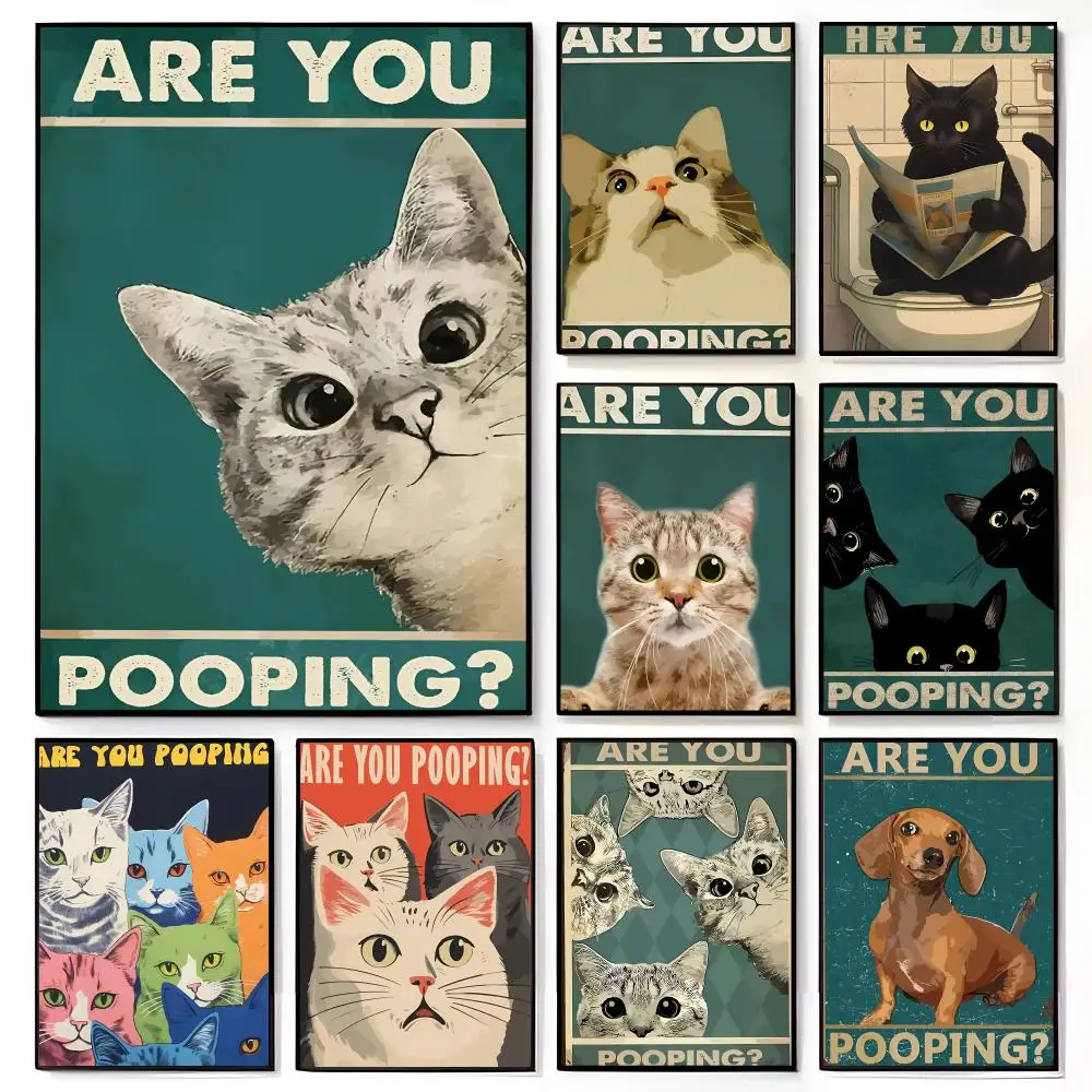 Pôster de Gato Fofo e Engraçado em Estilo Anime, Arte Divertida, Mural de Filme Americano, Decoração de Parede para Quarto Infantil