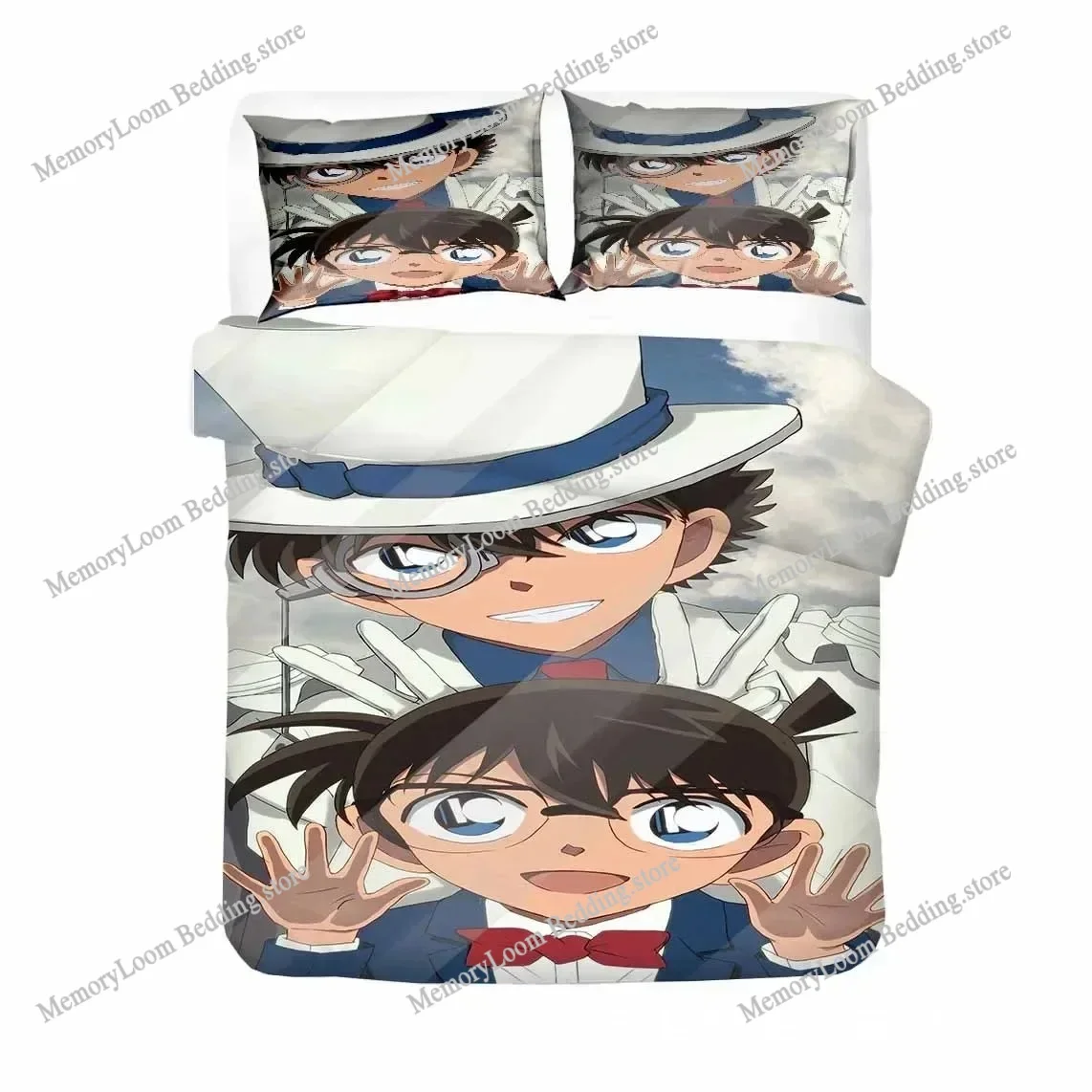 Anime Series Popular Detective Conan Shinichi Bedding Set Full/Queen Size Duvet Cover Pillowcase Kids Bedroom Decor Soft Set