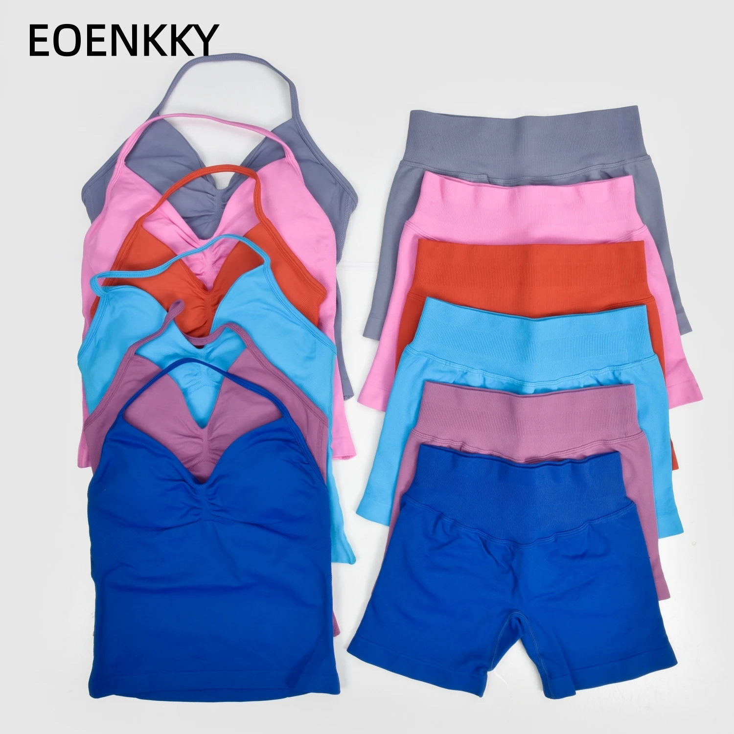

EOENKKY Longline Strappy Top Leggings Gym Set Women's Yoga Seamless High Elastic Gym Shorts Set Daily Exercise Gym Sports Set