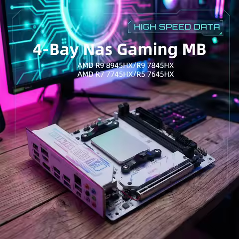 Best 4-Bay NAS Motherboard AMD Ryzen 9 8945HX R7 7745HX Mini ITX Gaming Mainboard Low Power 2*M.2 NVMe 4*SATA PCIe4.0X16 2.5GLAN