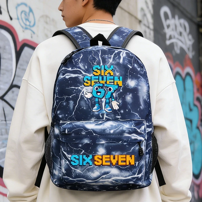 Zaino Six Seven Borsa a tracolla da gioco con grafica italiana Brainrot con stampa dorata Meme Zaino per cartoni animati per ragazza ragazzo moda adolescente