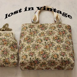 Lost in Vinatge 25x25x8cm Rose Jacquard Blanket Fabric Jacquard Embroidered Flowe Hawksbill Resin Handle Handbag Plus Bag