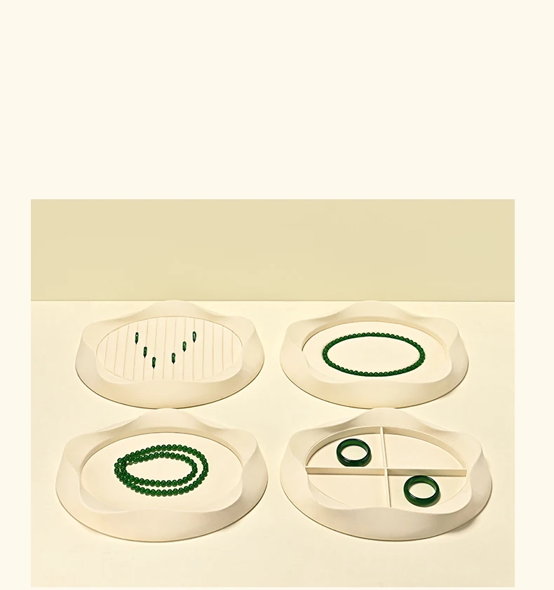 Oirlv Beige Samt-Schmuckdisplay-Set, elliptisch geformte Ring- und Armbandablage, Organizer-Ständer für den Edelstein-Einzelhandel – Detail 10
