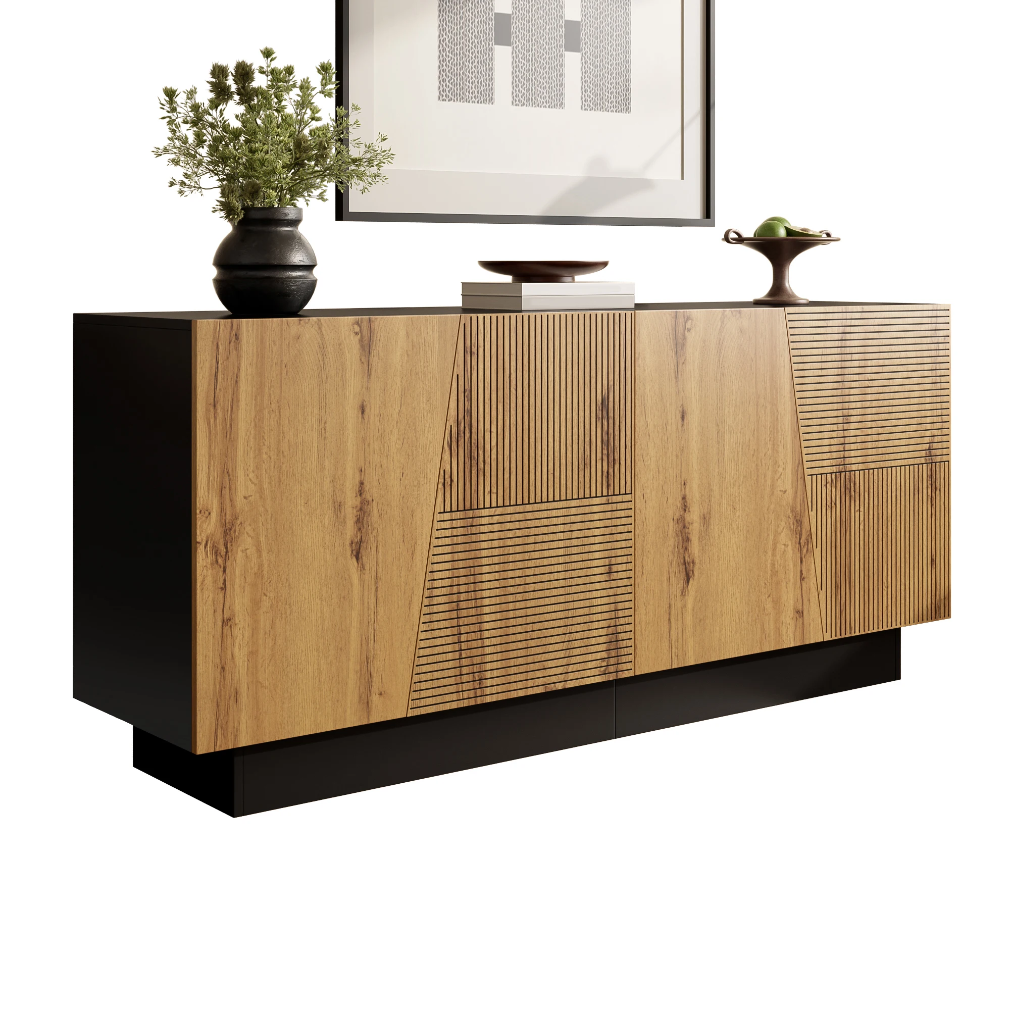 Modernes 160-cm-Sideboard mit viel Stauraum, geometrischem Design und verstellbarem Regal – Aufbewahrungsschrank für das Wohnzimmer